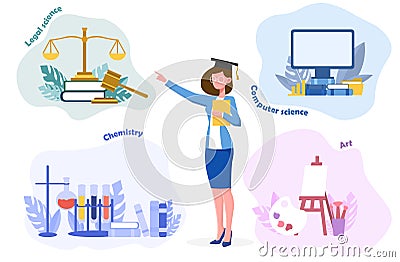 A young girl chooses a future profession Vector Illustration