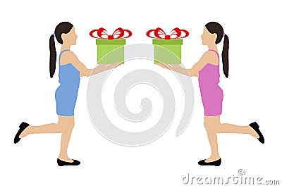 Young girl colored silhouette holding a gift box Vector Illustration