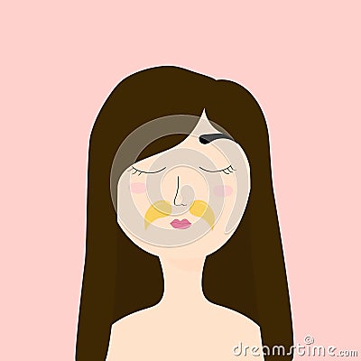 Young girl with cosmetic patches over lips. girl with eyes closed. home care, skincare Stock Photo