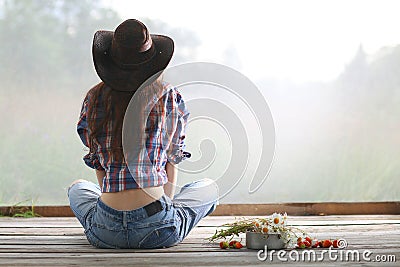 Young girl in cowboy hat Stock Photo