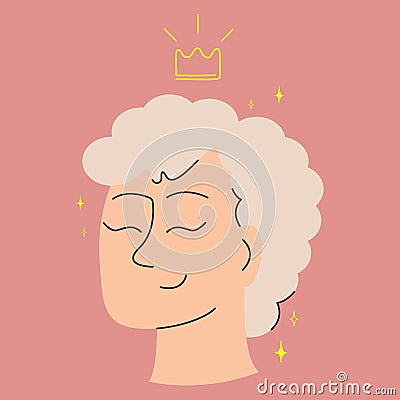 Young girl in crown card illustration. Mothers day celebration, feminine flat concept. International Women's Day Vector Illustration