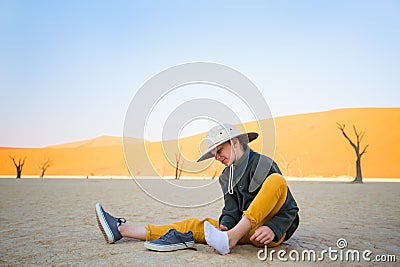 Young girl in Deadvlei Namibia Stock Photo