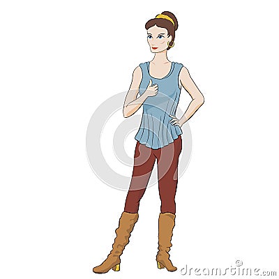 Young girl dressed in Greek style showing thumb-up Vector Illustration