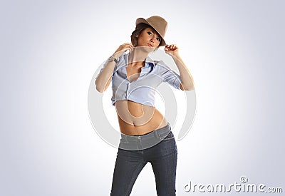 A young girl dressed in the Western style Stock Photo