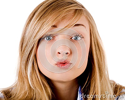 Young girl give kiss to the camera Stock Photo