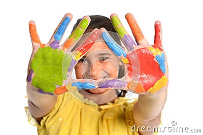 Young Girl With Hands Painted Stock Photo