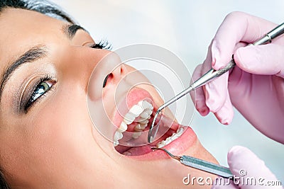 Young girl having dental check up Stock Photo