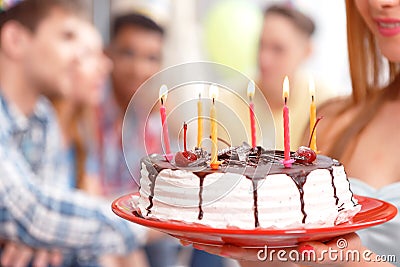 Young girl with her birthday cake Stock Photo