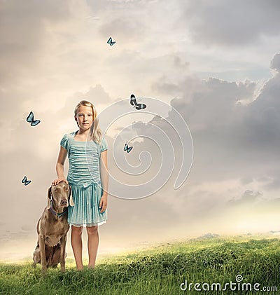 Young Girl with Her Dog Stock Photo