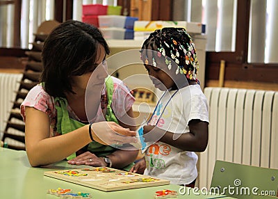 Young girl on her first day at school Editorial Stock Photo