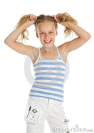 Young girl hold her hair in hands Stock Photo