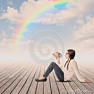 Young girl holding a pantone palette Stock Photo