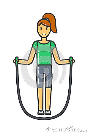 Young girl jumping rope fitness, sport, training, park and lifestyle concept vector. Vector Illustration