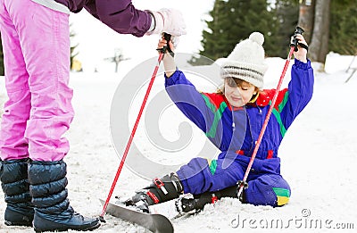 Young girl learning to ski Stock Photo