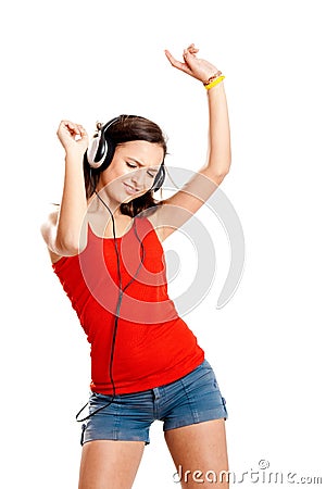 Young girl listen music Stock Photo