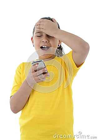 Young Girl Lost A Mobile Phone Game Stock Photo