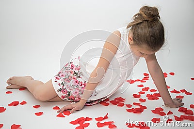 Young girl in love looking down thoughtfully Stock Photo