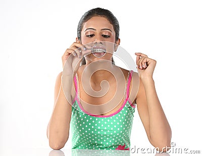 young girl with magnifying glass Stock Photo