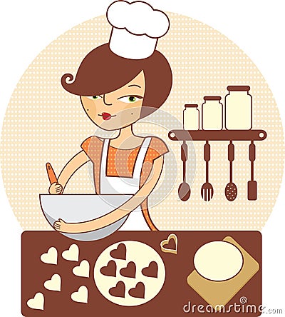 Young girl making cookies Vector Illustration