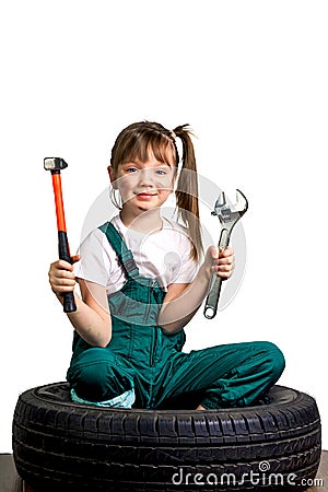 Young girl mechanic Stock Photo