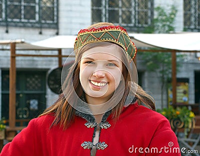 Young girl in medieval dress in Tallinn Editorial Stock Photo