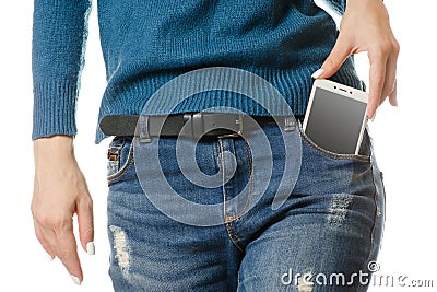 Young girl mobile phone smartphone pocket Stock Photo