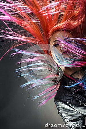 Young girl movement colour hair magnificent Stock Photo