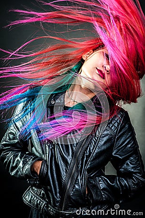Young girl movement colour hair magnificent Stock Photo