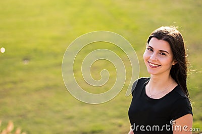 Young girl in old fotball stadium Stock Photo