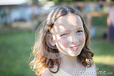 Young girl in orchard Stock Photo