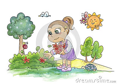 Young girl picking flowers Stock Photo