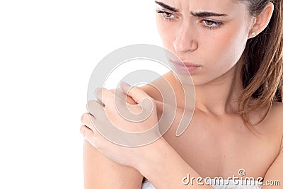 Young girl put her hand on the shoulder of the close-up Stock Photo