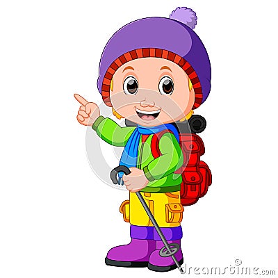 Young girl ready for hiking Vector Illustration