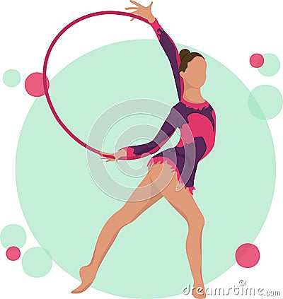 Young girl rhythmic gymnastics with hoops vector illustration. Training performance strength gymnastics. Championship workout Vector Illustration