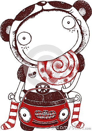 Young girl ride a car, Cute kid welcome.Vector and illustration, Vector Vector Illustration