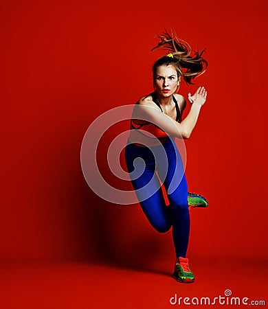 Young girl runner in silhouette isolated on white background. Stock Photo