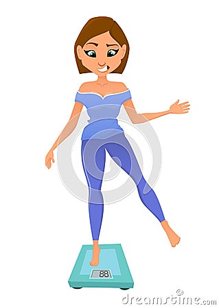 The young girl on scales control overweight Vector Illustration