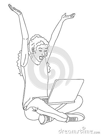 Young girl searching with laptop white background Stock Photo