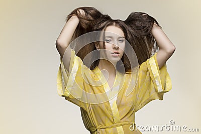 Young girl with nightgown Stock Photo