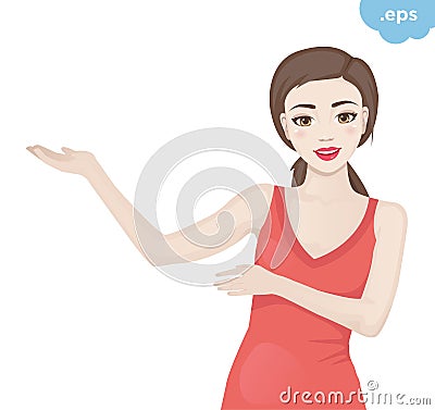 Young girl shows hands aside. Stock Photo