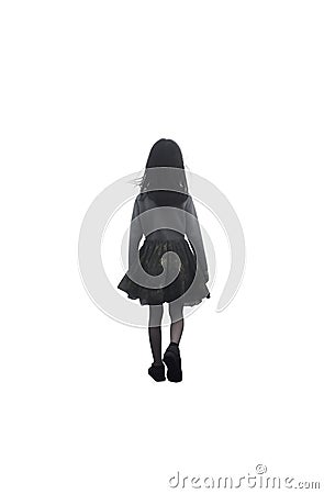 young girl silhouette. wearing a small skirt and long sleeve shirt. PNG file. Stock Photo