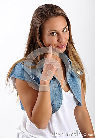 Young girl with a speculative expression Stock Photo