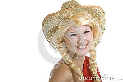 Young girl in a straw western hat Stock Photo