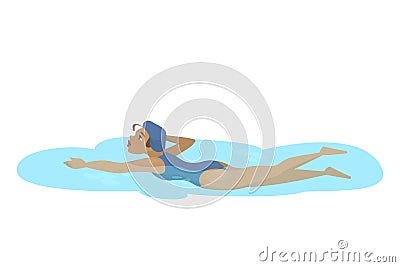 Young girl swim in the school pool Vector Illustration