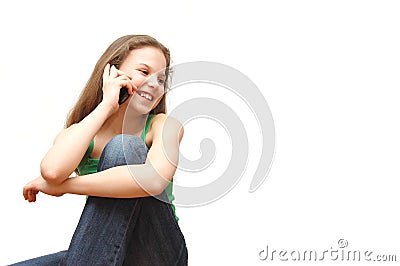 The young girl the teenager speaks on the phone Stock Photo