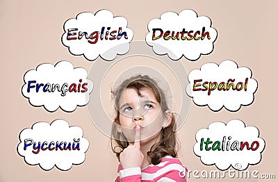 Young girl thinking which languages to learn Stock Photo
