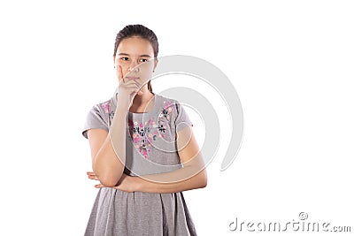 Young girl thinks and looks forward Stock Photo