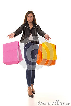 A Young girl upset with unsuccessful shopping. Stock Photo