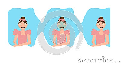 A young girl is using a cosmetic face mask.Teenage Skin Pimples and Acne. Vector Illustration