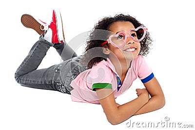 Young girl wearing funny heart shaped frame Stock Photo